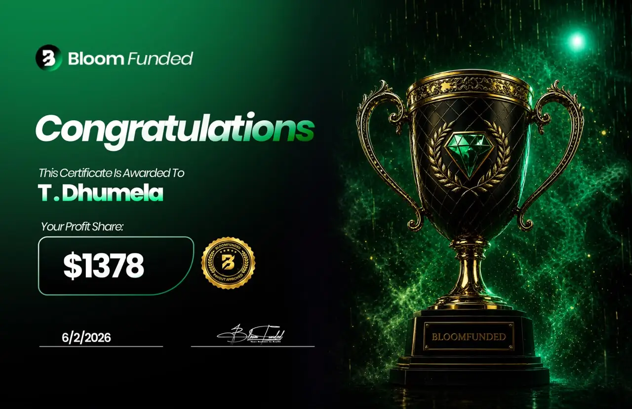 BloomFunded payout certificate awarded to T. Dhumela for $1,378