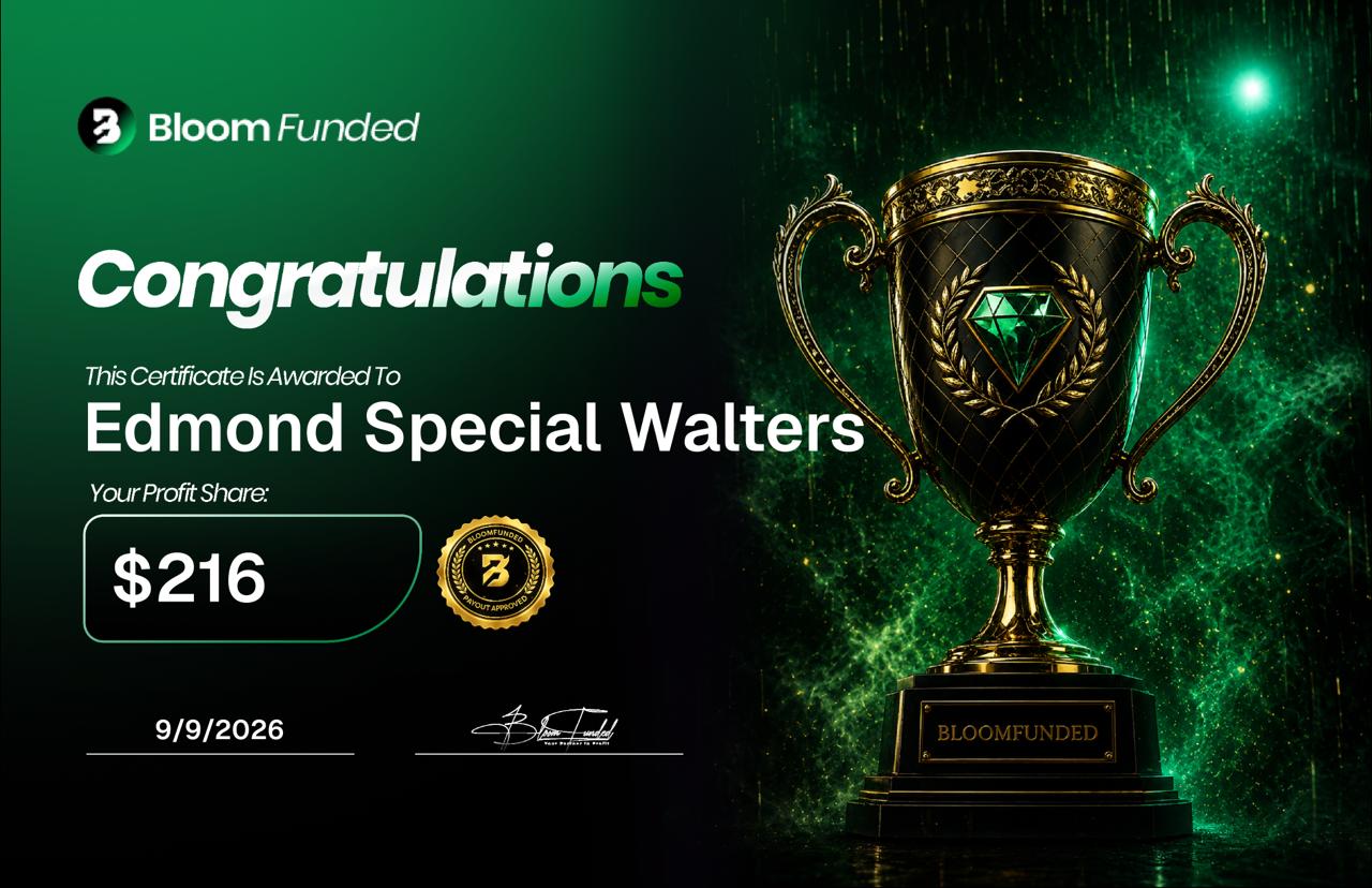 BloomFunded payout certificate awarded to Edmond Special Walters for $216